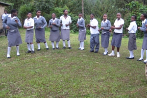 Children in grey school uniforms